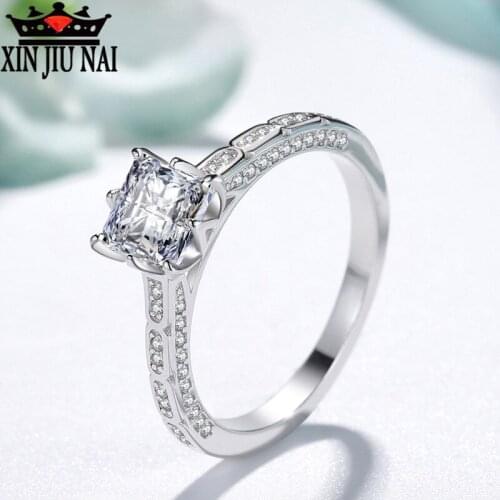 Crown Princess Diamond Ring Simulation Square Micro-inlay Luxury Retro Classic style Hollow Full Womens 925 sterling silver