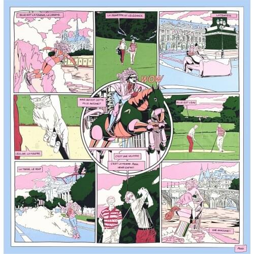 90cm “WOW” Square Scarf Hand Rolled Edges Golf Course Twill 100% Silk Scarf Women Hijab Scarf Foulard Shawl Design Neckerchief