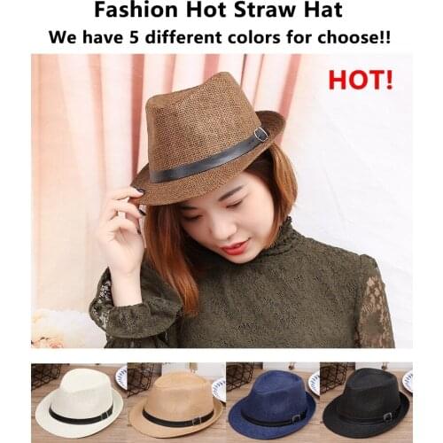 Summer Fashion Handmade Womens Beach Straw Hat Sun Hat Sunhat Men Jazz Hat Gangster Cap (One Size:58cm)