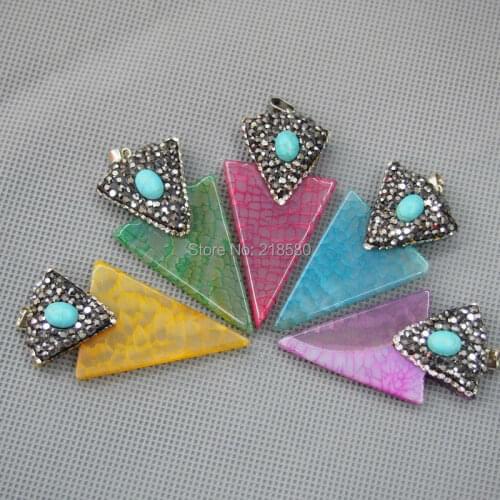 M51127555 Agates Horn Pendant Charm with CZ Pave Cap and Turquoises Howlite Beads Accent