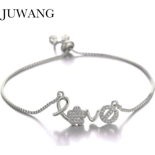 JUWANG Fashion DIY Link Bracelets For Women Girls Cubic Zirconia Luxury Love Charm Adjustable Chain Bracelet Bangles Jewelry