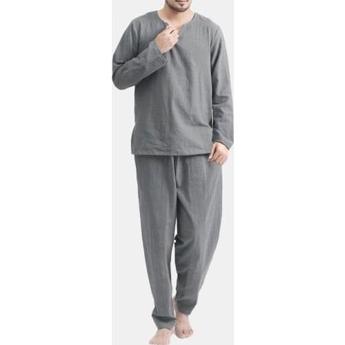 Men Pajamas Nightcloth Loose Nighty Suit Comfortable Easy to Wash Solid Color Comfortable Loose V Neck Men Pajamas for Sleeping