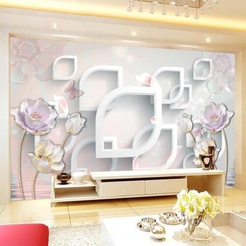 Custom any size 3D wall mural wallpapers Modern fashion Pink lotus pattern 3D Perspective Wall Sticker YBZ122