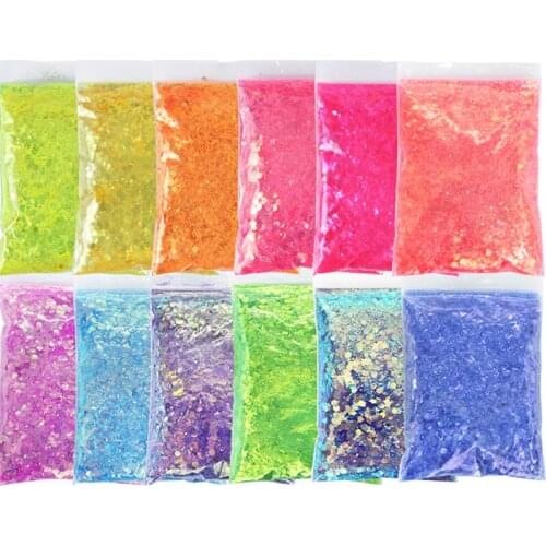 12 Pcs 50G Sparkly Candy Color Mermaid Chunky Glitter Nail Sequins Kit For Manicure Hexagon Chameleon Flake Nail Art Decorations