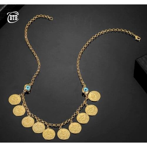 No Faded Allah Muslim Arabic Islam Necklace Long Gold Beaded Link Chains Turkish Middle East Bracelet Allah Jewelery Set