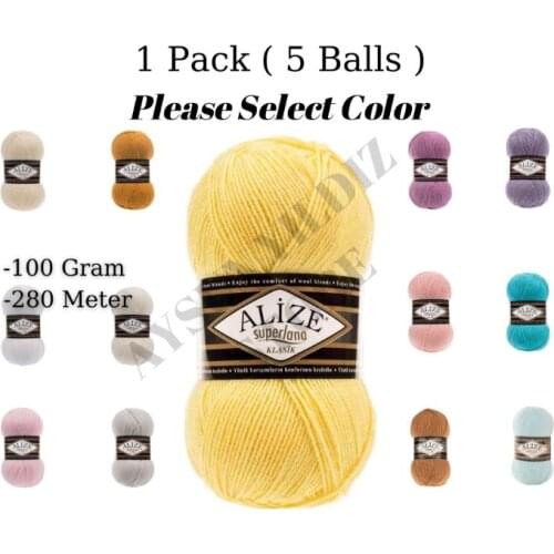 Thread 1 Pack (5 Balls) Alize Superlana Klasik (Classic) Hand Knitting Yarn (1 Ball: 100 Gram / 280 Meter) Crochet Tool Kit