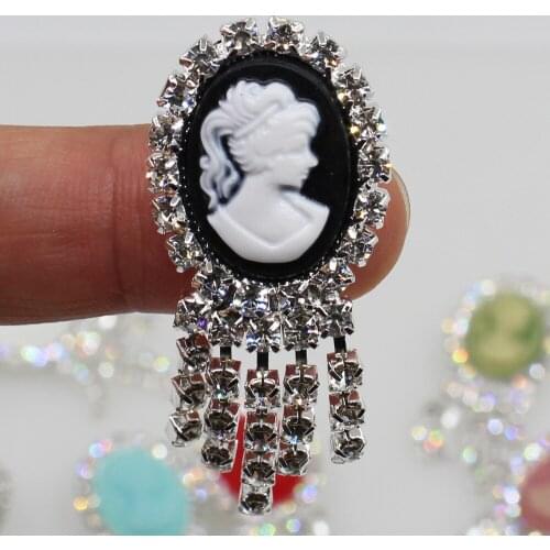 New oval 2pc 20*45mm silver DIY wedding accessories rhinestone alloy flower brooch clothing buttons decoration craft supplies