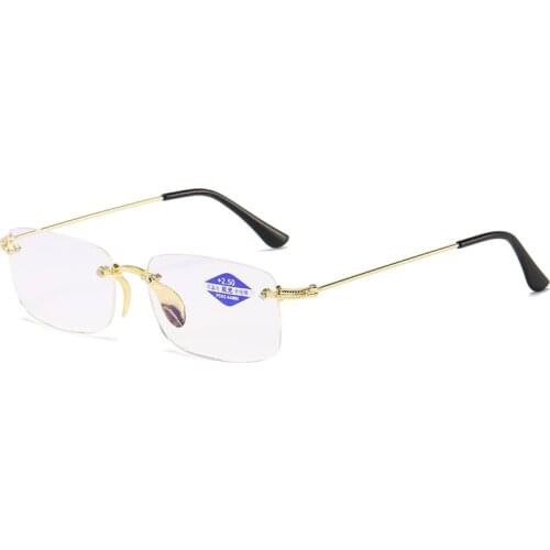 Distant Close Anti Blue Light Magnification Presbyopic Glasses Male Female Rimless Bifocal Reading Glasses Diopter + 150