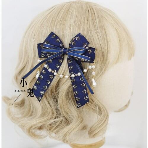 The Original dark blue Lolita Lolita headdress hairpin bead chain edge clip hairpin hairpin Lolita GanSe small objects