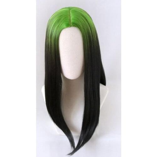 Fashion Cosplay Costume Wig Long Black Ombre Green Heat Resistant Synthetic Carnival Party Hair Wigs + Wig Cap