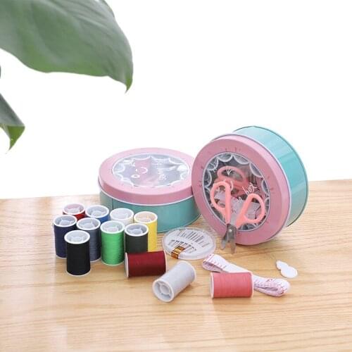 Portable metal Sewing Kits Box Sewing Pattern Fabric Pincushion Needle Threader Threads Sewing Scissors Home Travel Sewing Tools