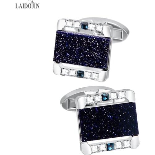 LAIDOJIN Luxury Blue Star Stone Cufflinks for Mens High Quality Shirt Cuff buttons Crystals Cuff links Wedding Best Man Gifts