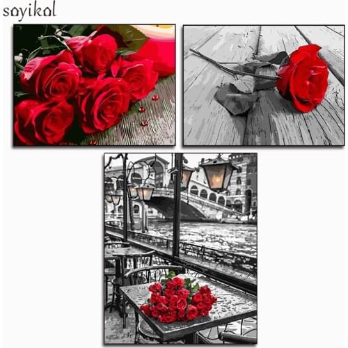 Rose Frameless DIY Oil Paintings By Numbers Flowers DIY Digital Canvas Painting Home Decor For Living Room Wall Art Oil Paint