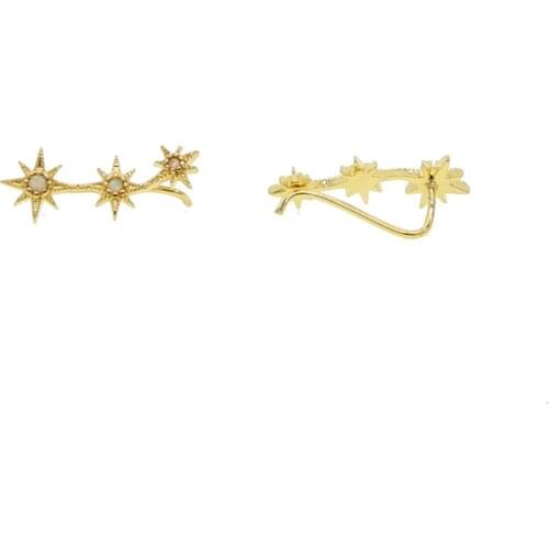 Sparking star starburst charm long ear wire Opal stone fake multi piece stud earring climber