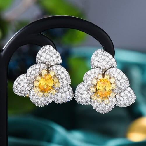 GODKI Trendy Office Purple Flowers Earring For Women Wedding Cubic Zirconia Dubai Bridal Earrings Costume Jewelry Summer Party