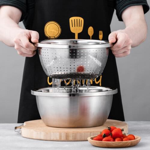 Stainless Steel Rice Sieve Washing Vegetables Basin Drain Basket Salad Egg Mixing Bowls Set Soup Basin Strainer Kitchen Utensils