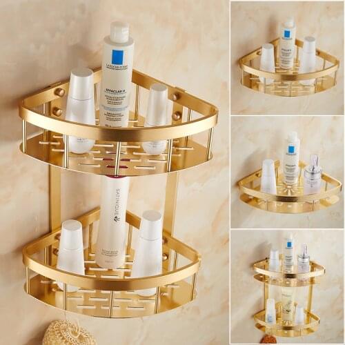 1/2 tier bathroom triangle shelf gold plated, Retro wall toilet/kitchen shelf, Space Aluminum layer corner bathroom shelves rack