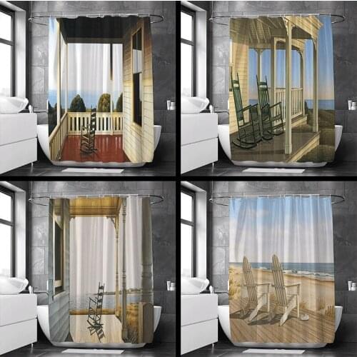 3D Beach Scenery Window View Bathroom Shower Curtain Nordic Simplicity Bath Screens Decor Curtains Waterproof Polyester Fabric