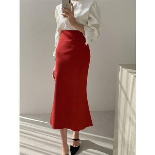 Autumn Winter Elegant Office Lady Women Trumpet Mermaid Bodycon High Waist Skinny Female Midi Woolen Skirts