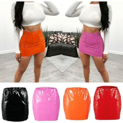 Women Sexy Summer Bright leather Bodycon Slim Micro Mini Ladies Stretch Skirt Evening Party Clubwear Beachwear Sundress