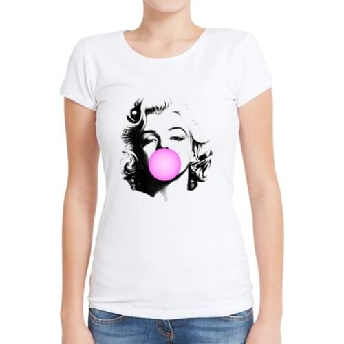 Marilyn Monroe Women T Shirts Short Sleeve Fashion O-Neck T-Shirt Retro Chewing Printing Lady Tops Funny Casual Slim Tee