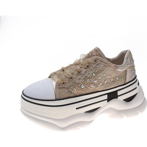 Rimocy Breathable Mesh Platform Sneakers Women Summer 2021 Lace Up Chunky Ladies Sports Shoes Round Toe Crystal Casual Shoes