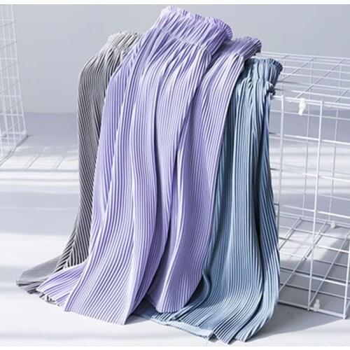 Ladies Sumemr Wide Legs Pants High Wasit Pleated Pants Women Knee Length Loose Casual Elastic Waist Trousers