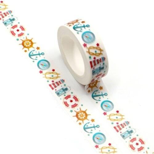 1PC 15MM*10M Compass Life buoy Stars Designs Wide Washi Tape Scrapbooking Japanese Album DIY Decorative Paper Tape
