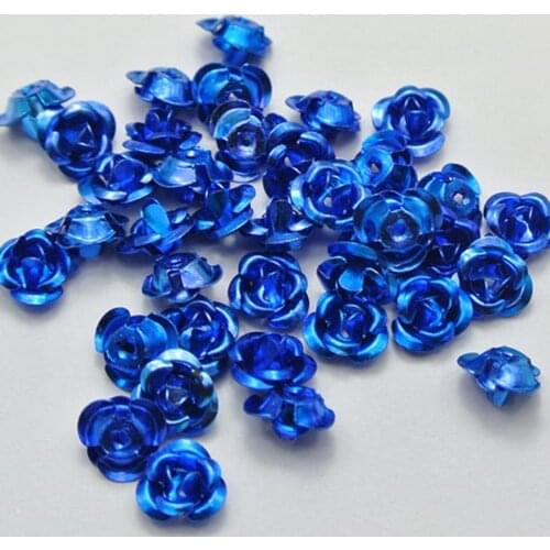 200 Blue Aluminum Metal Rose Flower Beads 8mm Finding