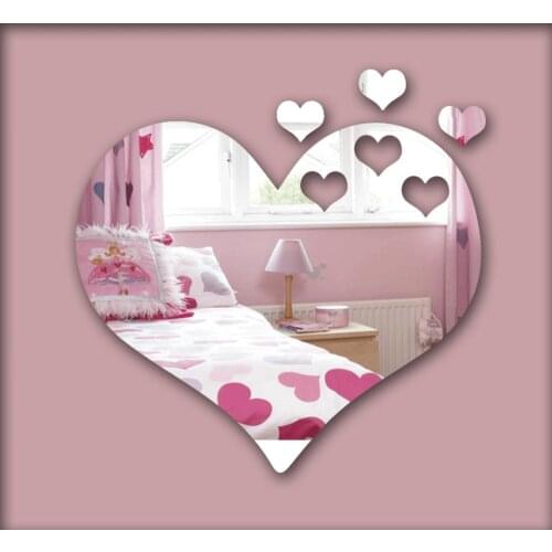 Hearts 3D mirror wall sticker , decorative mirror frame sticker for bedroom Nersury living room deco