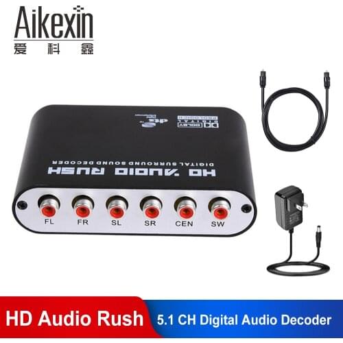 5.1 Audio Digital Sound Decoder DTS/AC3 Optical Toslink to 5.1 Analog RCA Stereo Surround HD Audio Rush for HD Players