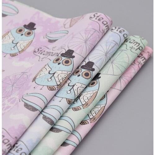 A4 21x29cm Cartoon Owl Printed Faux Synthetic Leather Fabric For Diy Sewing Bows Bags Crafts Home Decoration