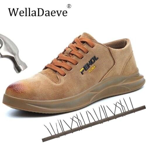 Men Steel Toe Cap Work Safety Shoes Genuine Leather Light Breathable Construction Ankle Boots Anti-smashing Protective Footwear