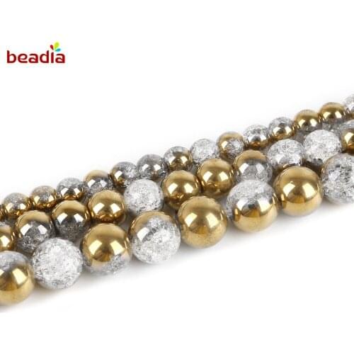 6/8/10/12mm One Side Plated Gold Cracked Crystal Natural Stone Beads For Jewelry Making DIY Bracelet Necklace