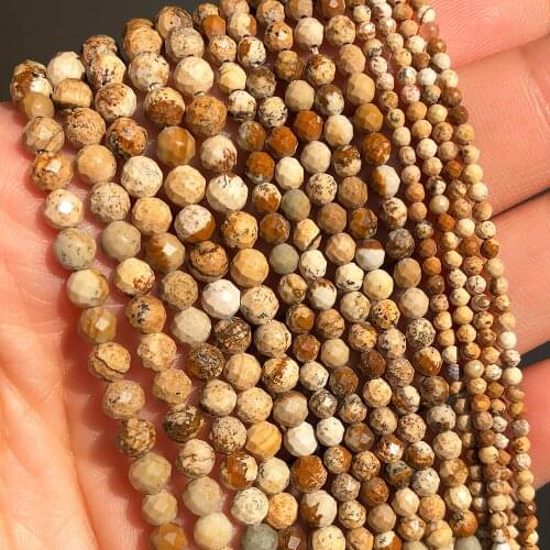 Natural Stone Faceted Picture Jasper Round Loose Spacer Beads for Diy Bracelet Necklace Jewelry Making Wholesale 2 3 4mm 15 inch