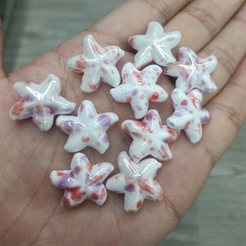 10pcs 21x19mm Color Painting Starfish Shape Ceramic Beads DIY Loose Spacer White Ceramics Bead For Jewelry Making Bracelet