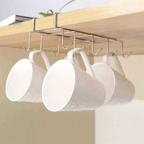 Tea Coffee Cup Holder Mug Metal Rack Under Shelf Board Hook Storage Organizer
