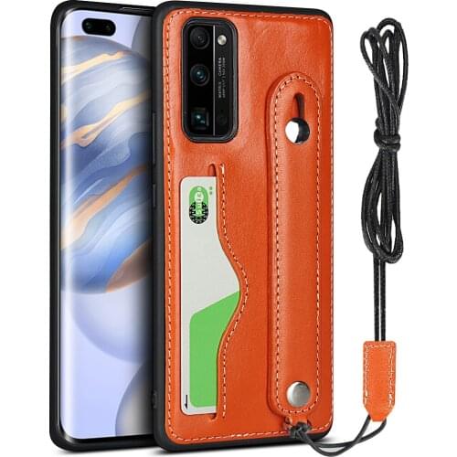 Huawei Honor 30 Pro Plus Case Genuine Top Layer Leather Phone Bracket Case For Honor30 30s With Lanyard Neck Wrist Strap Cover