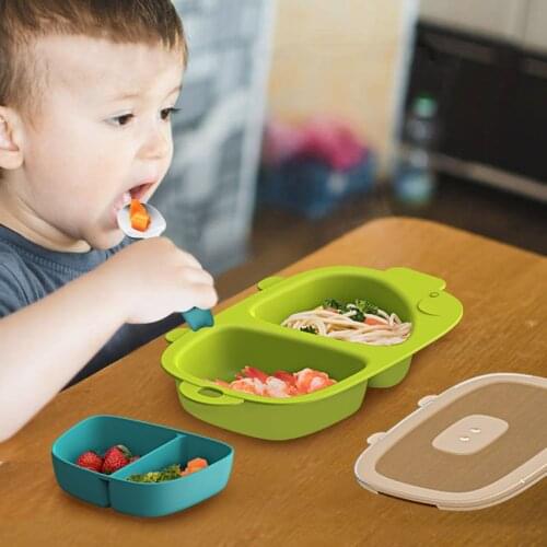 Baby Cartoon Gridded Dinner Plate Cute Piggy Transparent Cover Detachable Dinner Plate Childrens Complementary Food Tableware