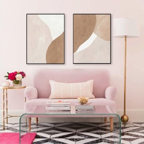 For Gallery Living Room Interior Home Decor Modern Beige Brown Abstract Geometric Canvas Painting Wall Art Prints Poster Picture