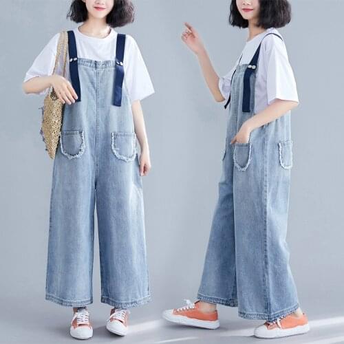 Denim overalls women new summer Korean version large size loose wide-leg pants were thin age-reducing nine-point jumpsuit s153