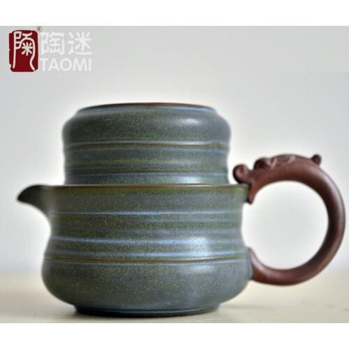 [GRANDNESS] Tea Set Include 1 Pot 1 Cup Travel Tea Set Portable Vintage Coarse Pottery Pot Cup Japanese Style Teapot Ceramic