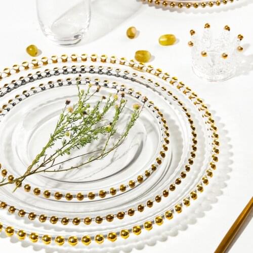 Exquisite Fruit Plate Glass Steak Plate Gold Flatware Silver Edge Pearl Plates Cake Western Dish Dessert Tray Dinner Tableware