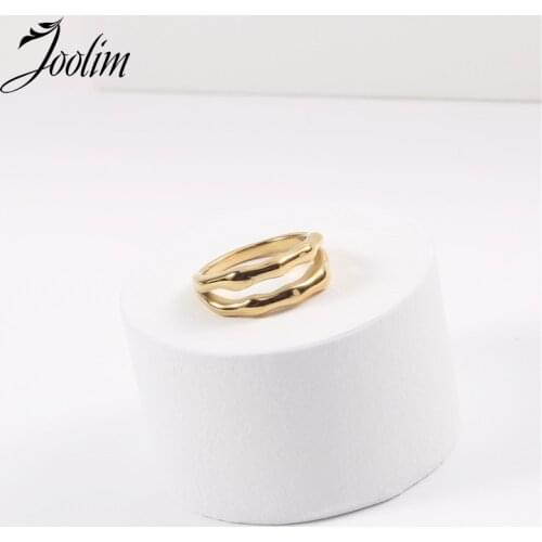 Joolim High End 18K Gold PVD Fashionable Symple Double Rings for Women Stainless Steel Jewelry Wholesale