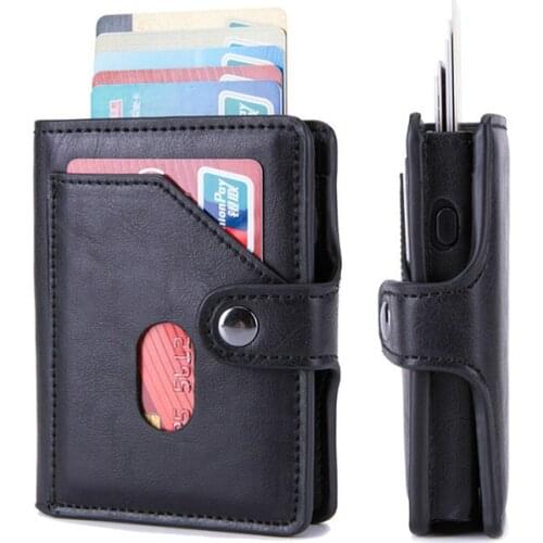 ZOVYVOL PU Leather Credit Card Holder Business Men Metal Aluminum RFID Wallet Automatic Pop-up Anti-theft Purse