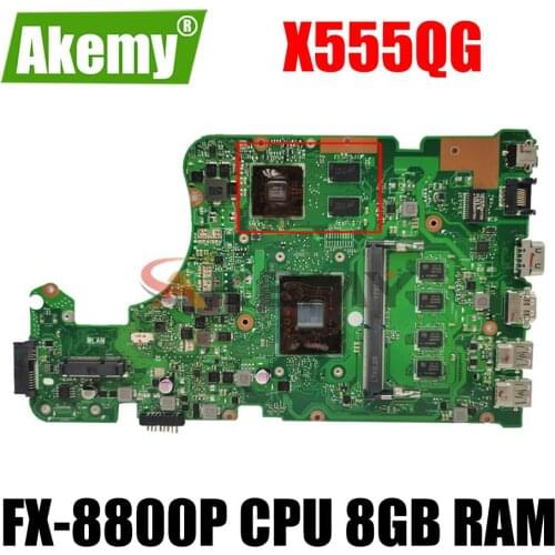 Akemy For ASUS X555YI X555YA X555D A555DG X555QG X555Y notebook mainboard motherboard FX-8800P CPU 8GB RAM 2G-GPU tested full ok
