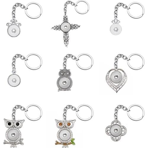 Fashion Beauty Owl Cross Heart flower rhinestone snap key chains fit 18mm snap buttons DIY snap jewelry XL0090 Gift