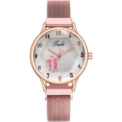 Fashion Casual Quartz Valentines Day Watch Luxury Couple Boutique Bracelet Watch Round Print Dial Alloy Mesh Strap Watch