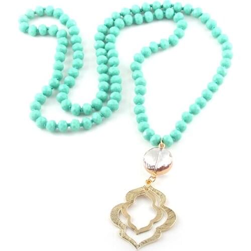 MOODPC Fashion Bohemian Tribal Jewelry Glass Crystal long Knotted Lip Pendant Necklace