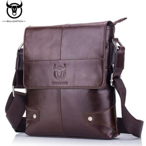 BULL CAPTAIN Men briefcase Bag Genuine Leather Man Crossbody Shoulder Bag Small Business Bags Male Messenger Leather Bags